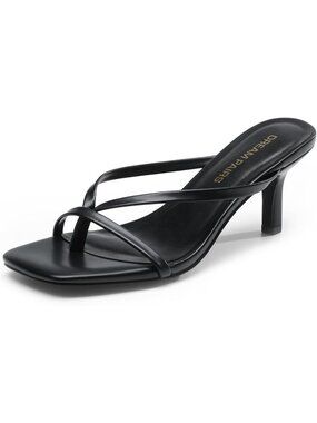 DREAM PAIRS Women's Black Flip Flops Kitten Low Heels Open Square Toe Heels